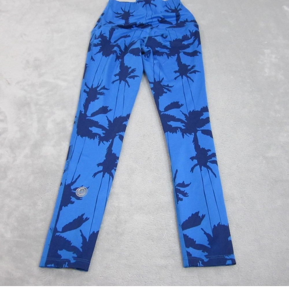 Pure Barre Palm Tree Leggings Womens XS Blue High Rise Yoga Athletic